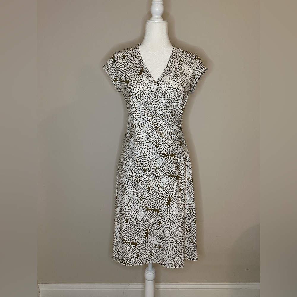 Athleta White and Brown Patterned Midi Dress